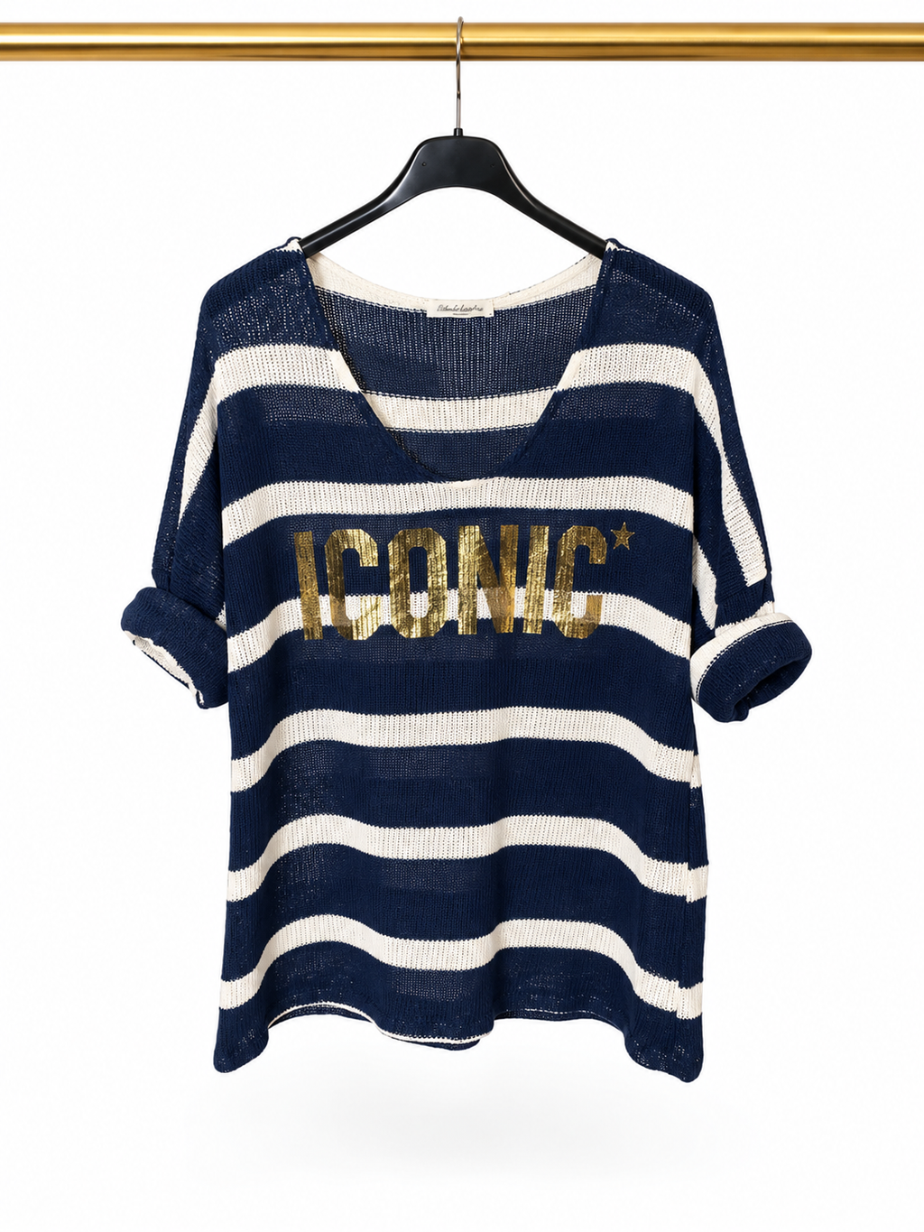 Pull rayé bleu marine et blanc – « ICONIC »