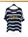 Pull rayé bleu marine et blanc – « ICONIC »