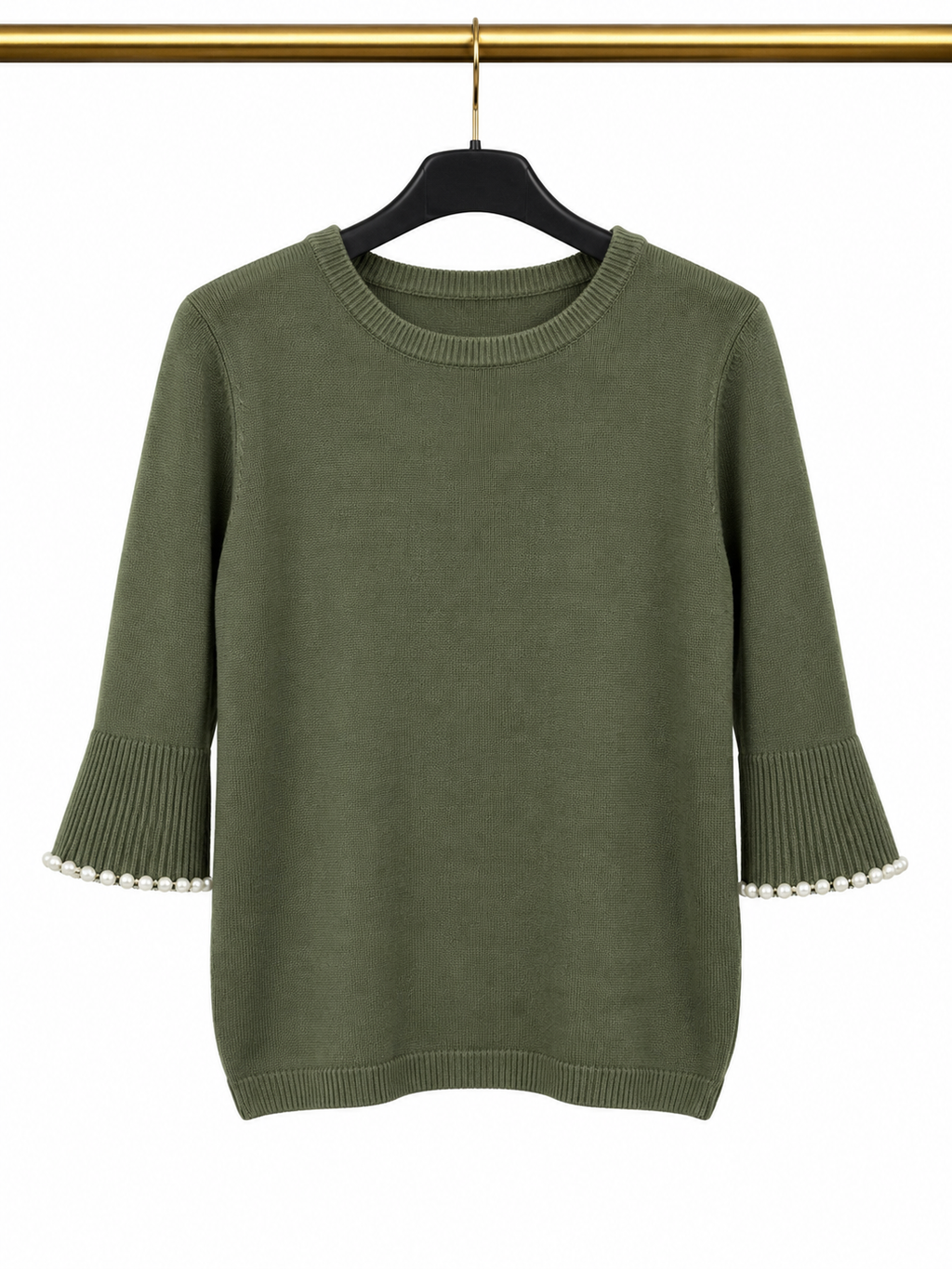 Pull kaki avec manches perlées 🌿✨
