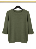 Pull kaki avec manches perlées 🌿✨