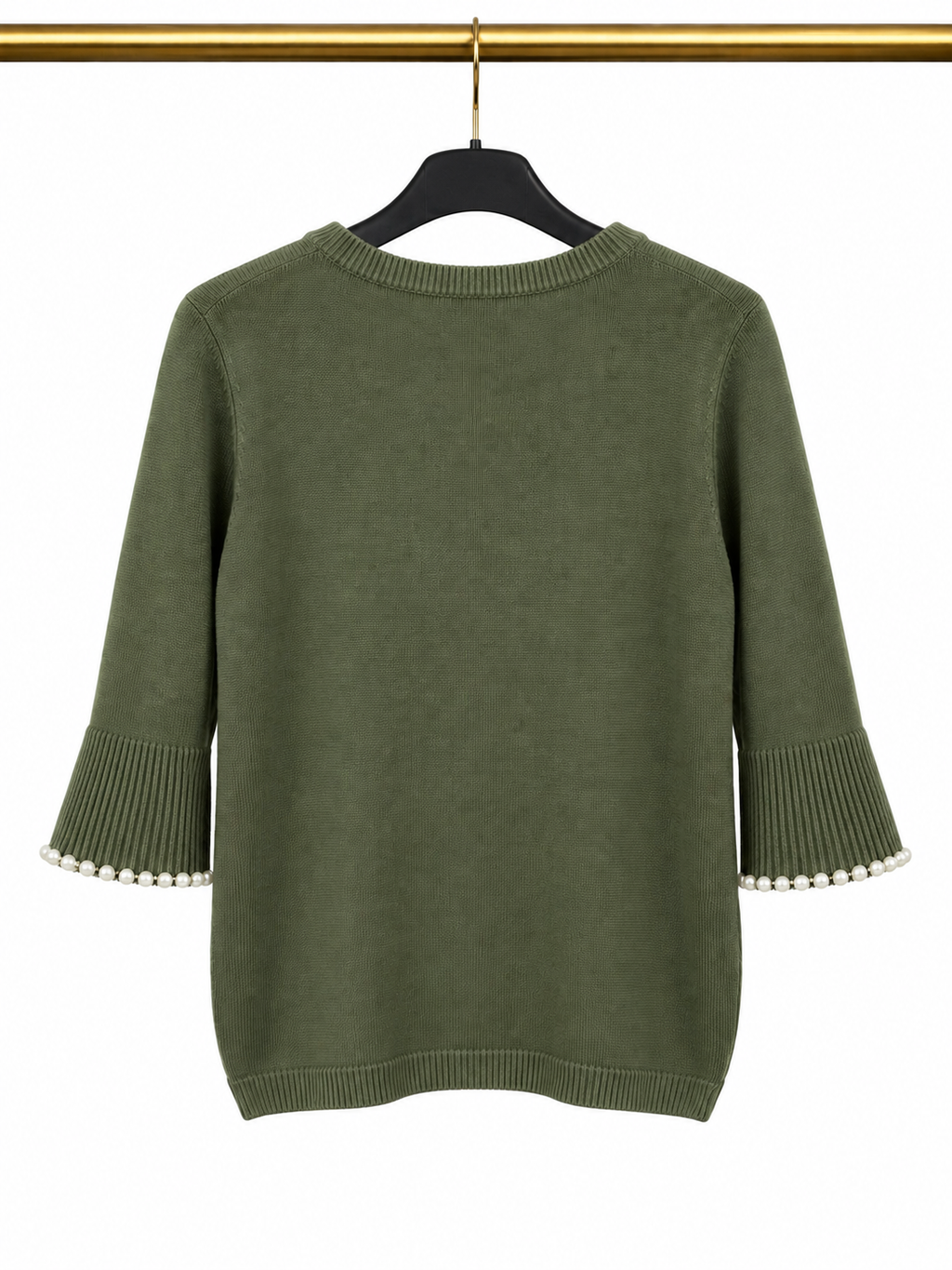 Pull kaki avec manches perlées 🌿✨