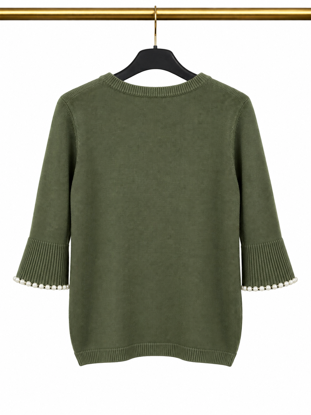 Pull kaki avec manches perlées 🌿✨