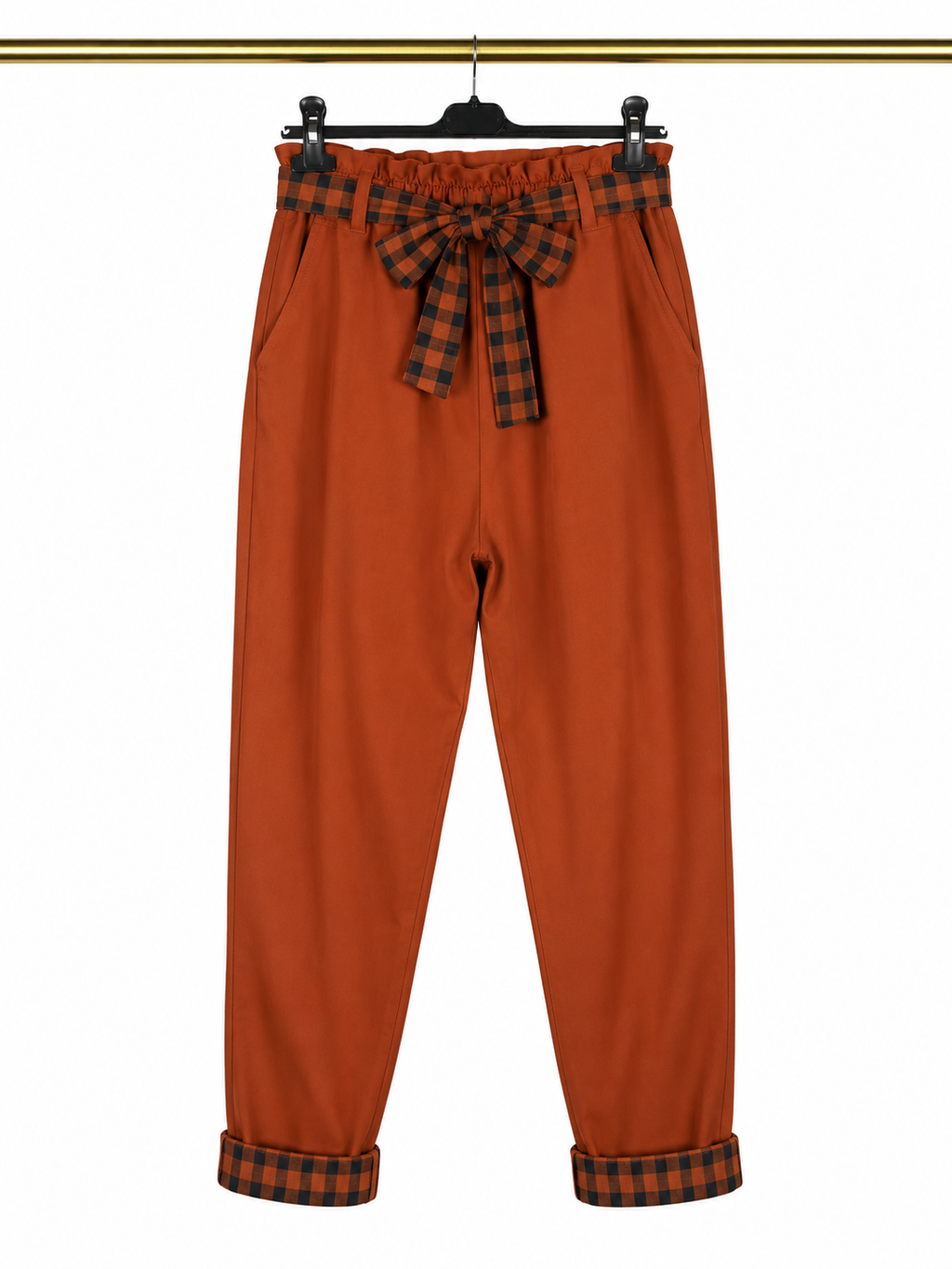 Pantalon orange à détails carreaux 🎀