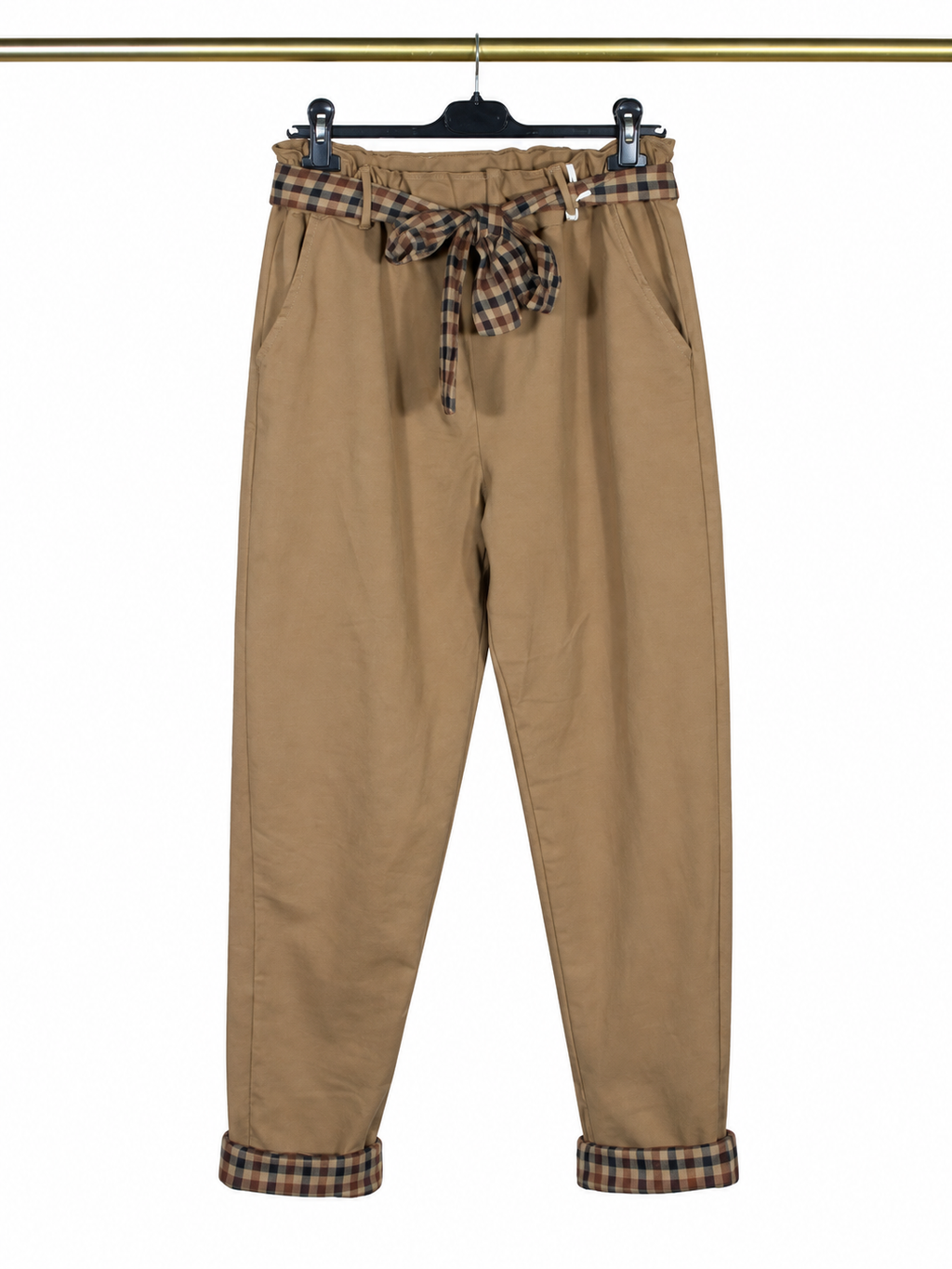 Pantalon beige à détails carreaux 🎀